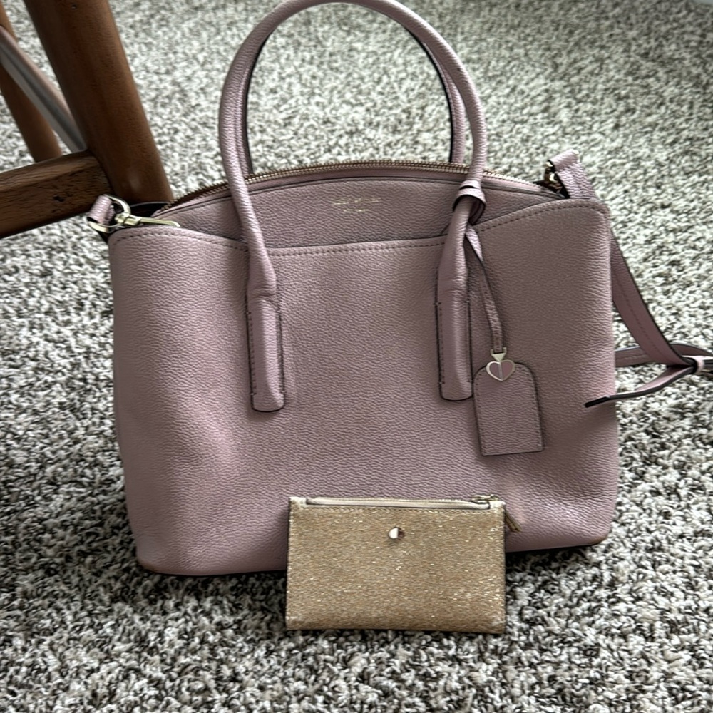 Kate Spade blush purse with gold sparkle wallet.